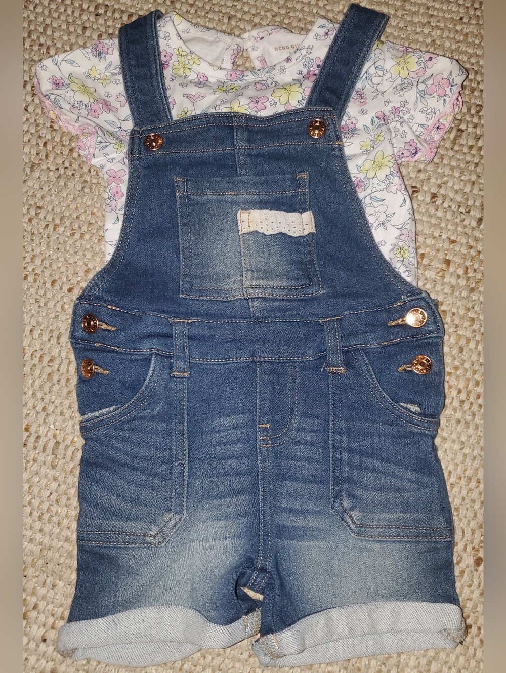 Girls 3T Blue Denim Short Overall Outfit